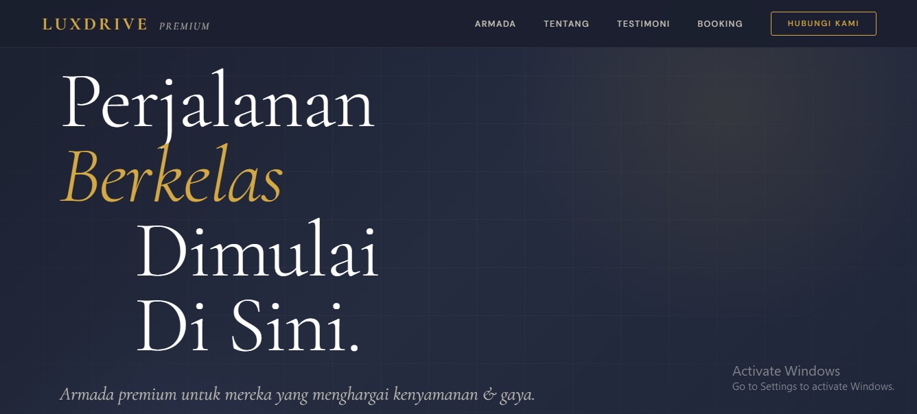 Tema website rental mobil Modern Dark – tampilan gelap premium